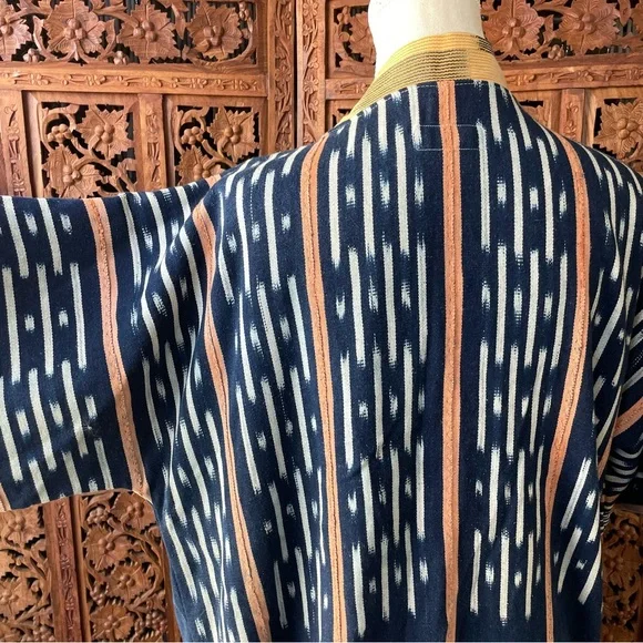 Vintage Handmade African Ikat Tribal Open Front Kimono with Fringe - Picture 7 of 13